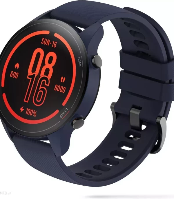 Xiaomi Mi Watch czarny smartwatch z niebieskim paskiem dla seniora