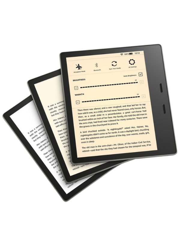 Różne rodzaje powietlenia czytnika e-booków Kindle Oasis dla seniorów